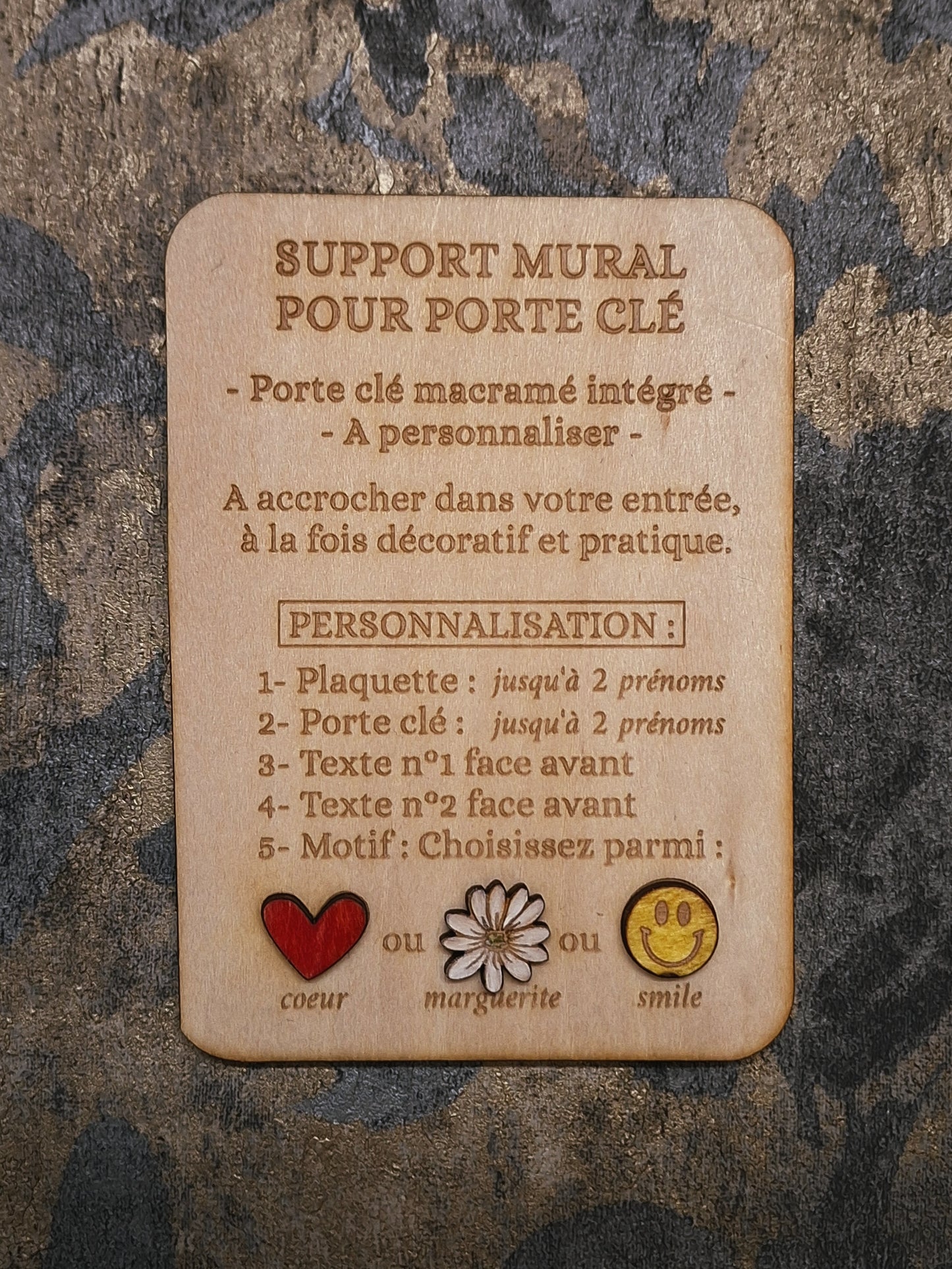 Support Mural en bois et porte clé macramé à personnaliser