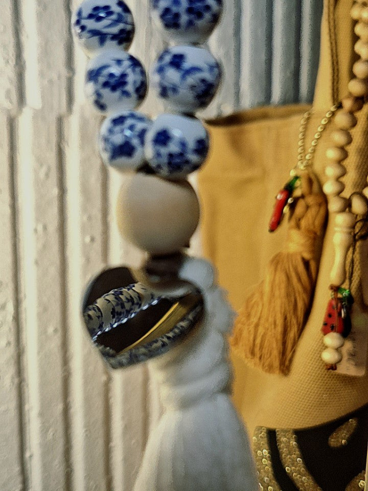 Chapelet en céramique fleurie & bois – 33 perles – Fait main