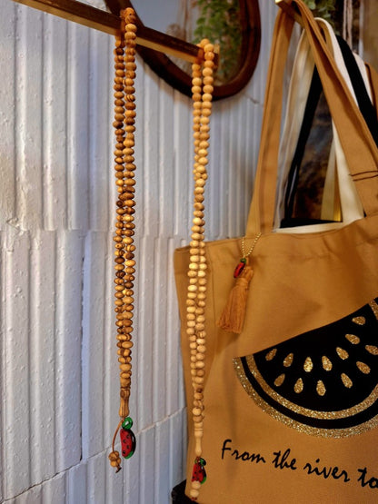 Tesbih – Chapelet – Sobha en bois d’olivier – 99 perles – Ornement verre soufflé 🍉