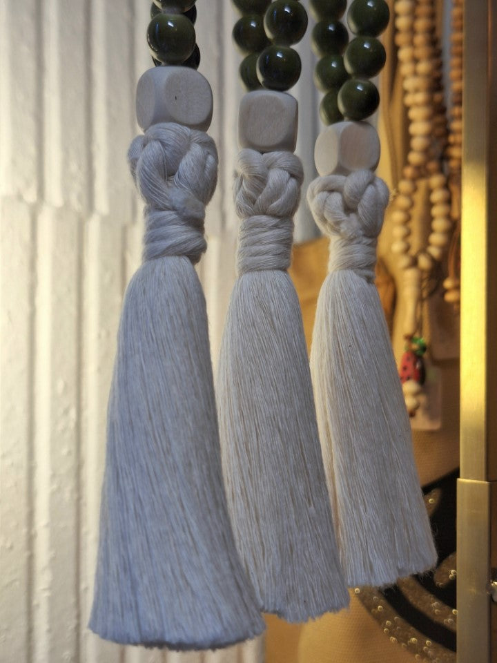 Chapelet en céramique verdâtre & bois – 33 perles – Fait main