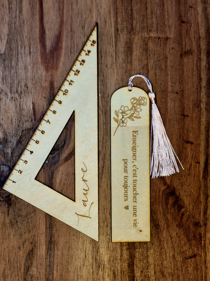 Duo Marque-page/Équerre en bois à personnaliser