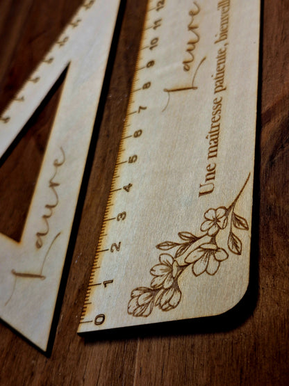 Duo Règle/Équerre en bois à personnaliser