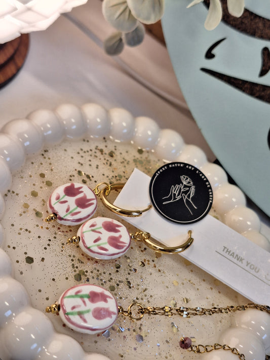 Collier et Boucles d'oreilles _ Tulipe Rosée