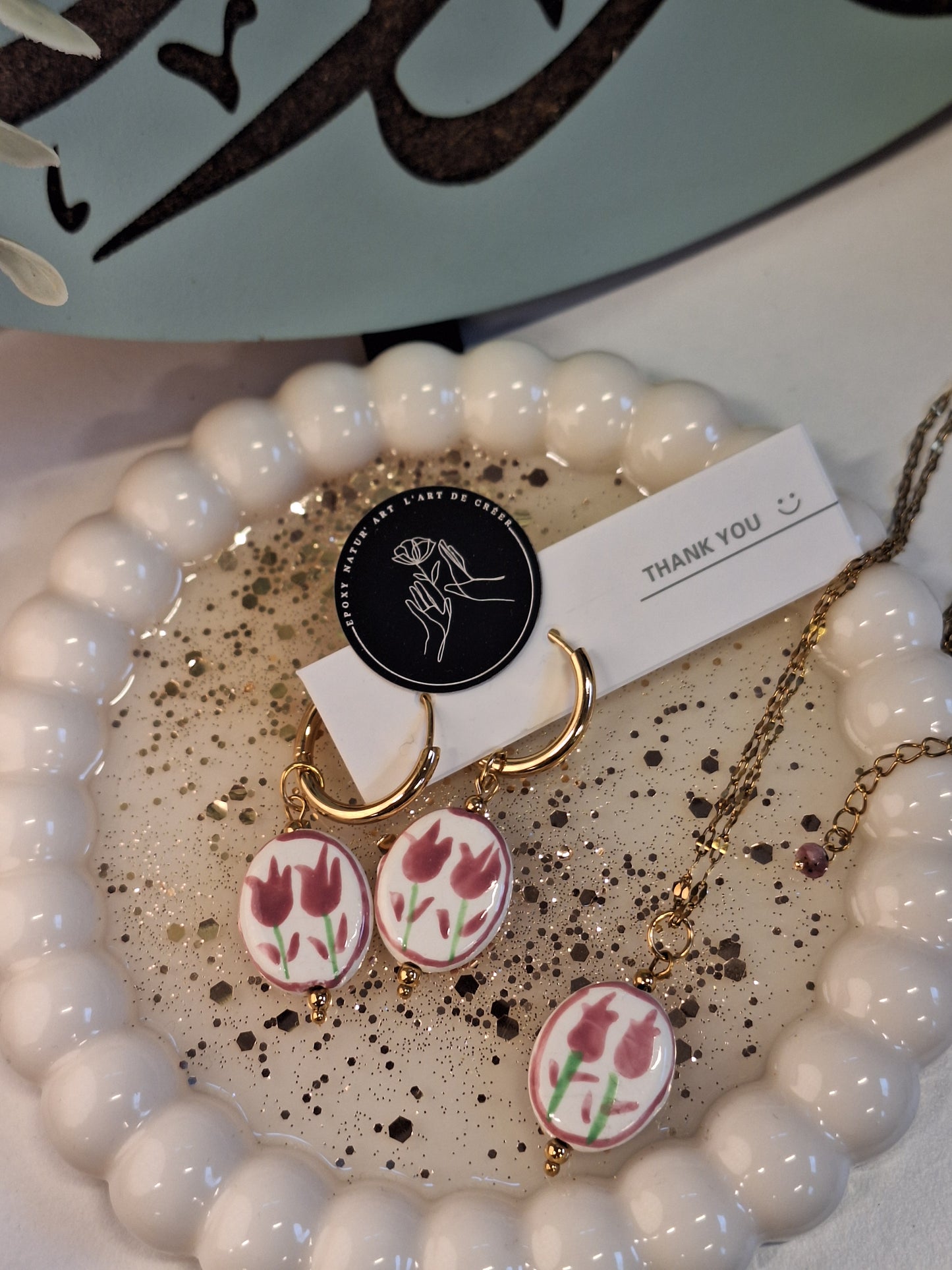 Collier et Boucles d'oreilles _ Tulipe Rosée