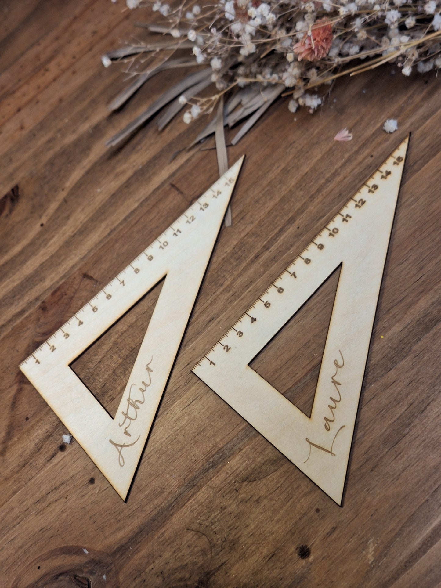 Duo Règle/Équerre en bois à personnaliser