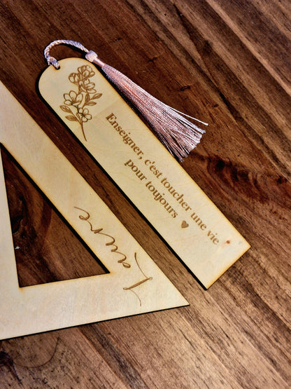 Duo Marque-page/Équerre en bois à personnaliser