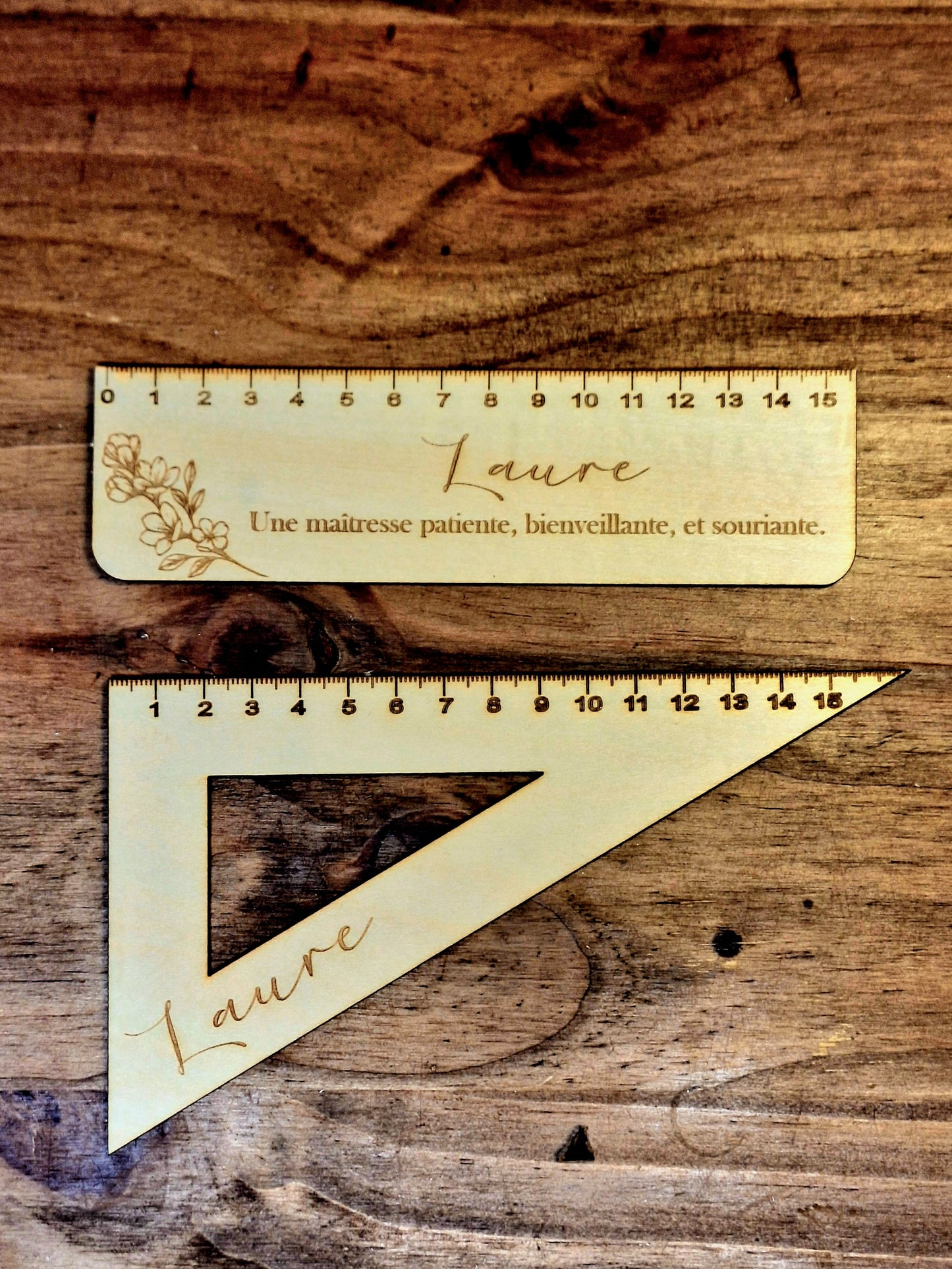 Duo Règle/Équerre en bois à personnaliser