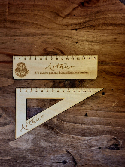 Duo Règle/Équerre en bois à personnaliser